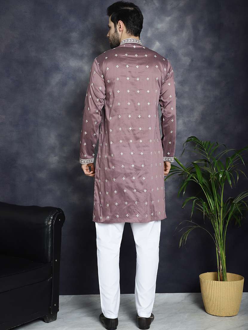 men mandarin neck kurta pyjama ethnic wear set - 21018252 -  Standard Image - 4