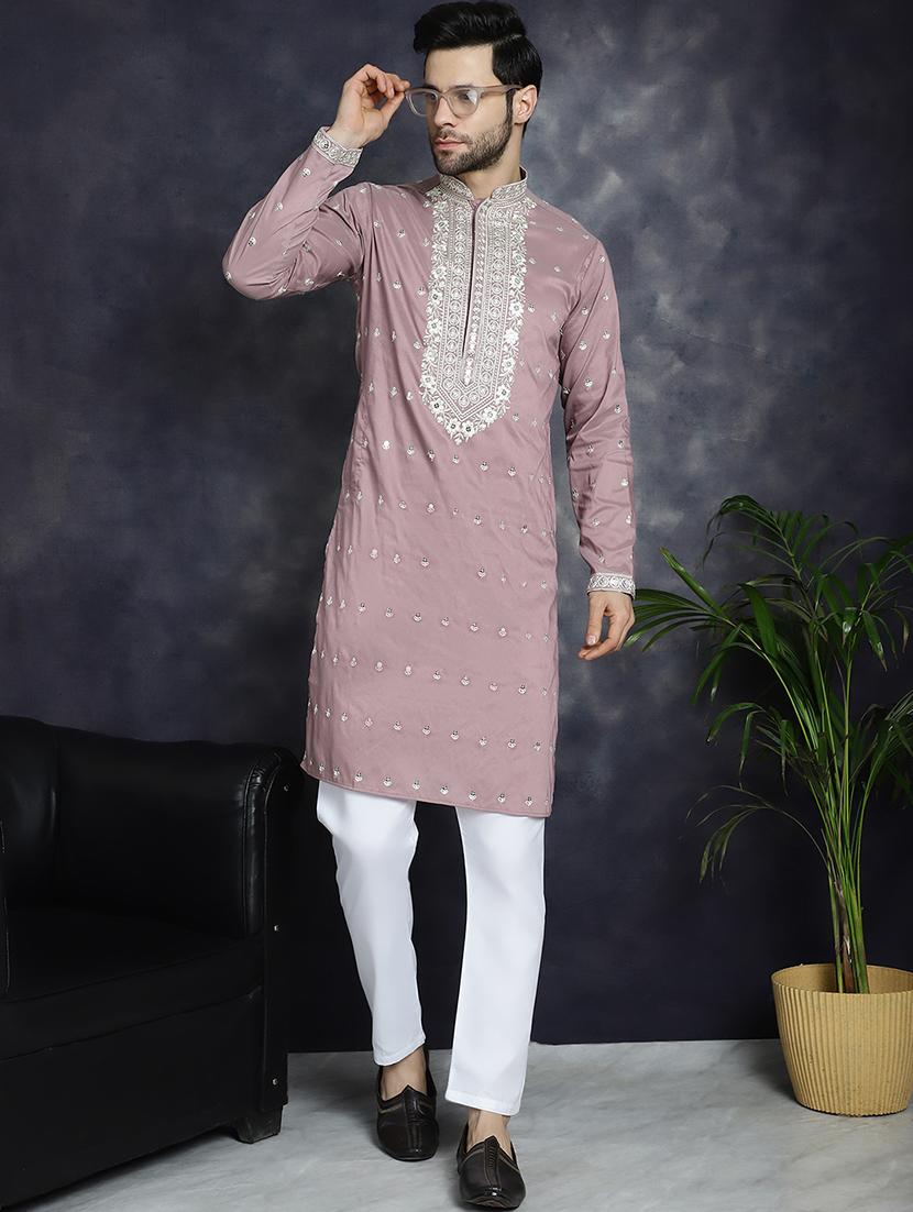 men mandarin neck kurta pyjama ethnic wear set - 21018254 - Standard Image - 1
