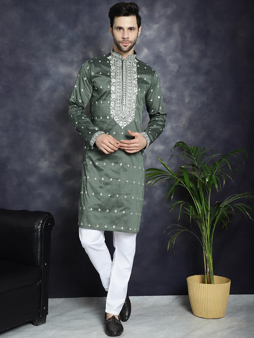 men mandarin neck kurta pyjama ethnic wear set - 21018255 - Standard Image - 1