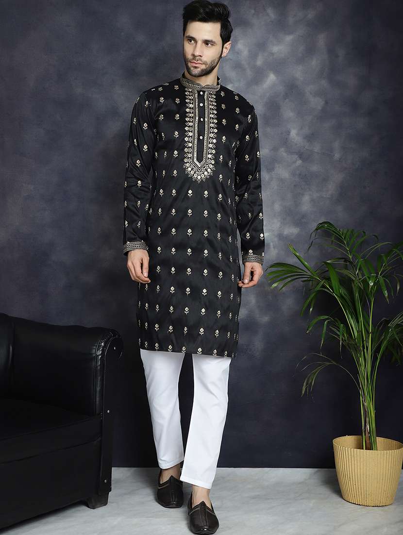 men mandarin neck kurta pyjama ethnic wear set