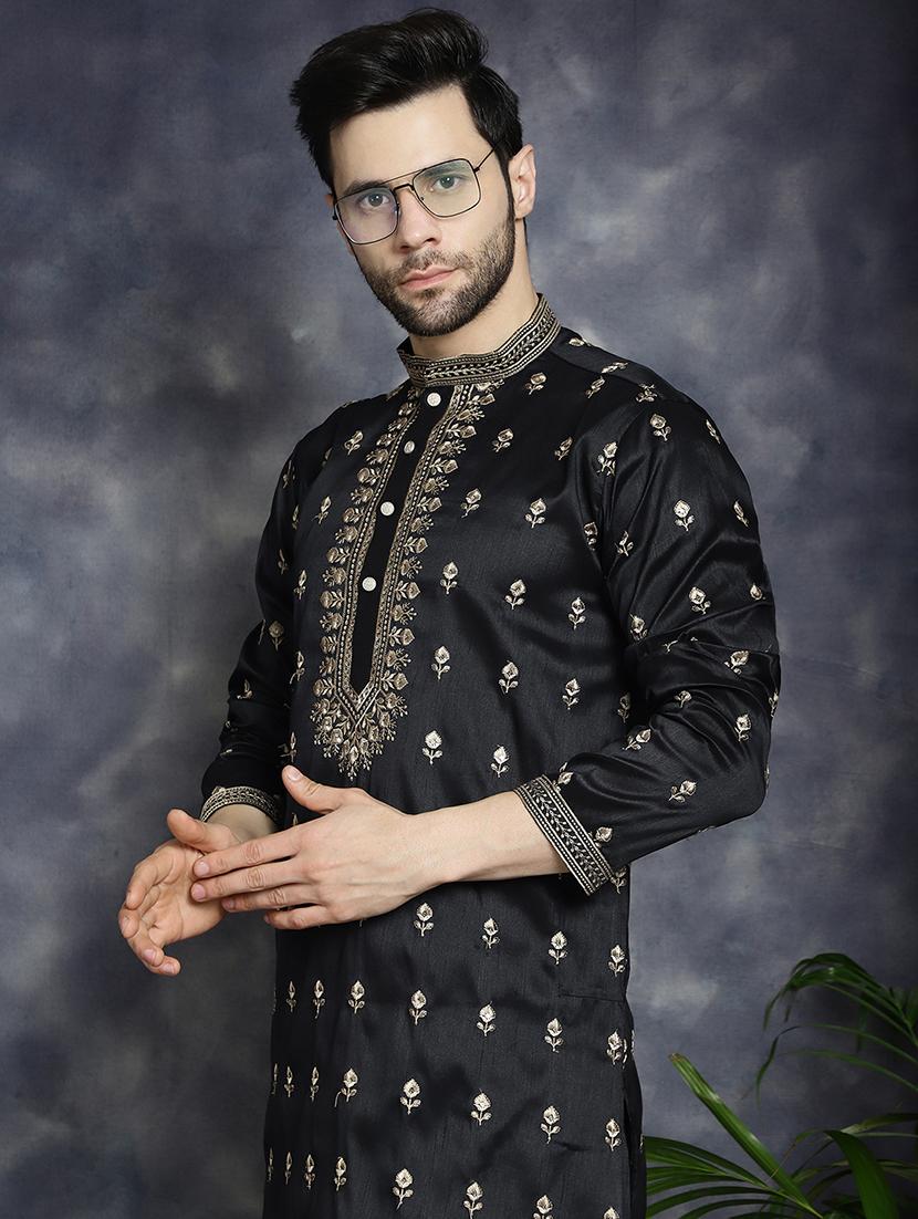 men mandarin neck kurta pyjama ethnic wear set - 21018258 - Standard Image - 1