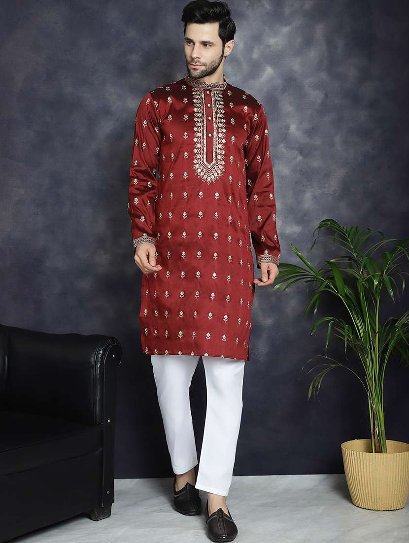 men mandarin neck kurta pyjama ethnic wear set - 21018259 -  Standard Image - 1