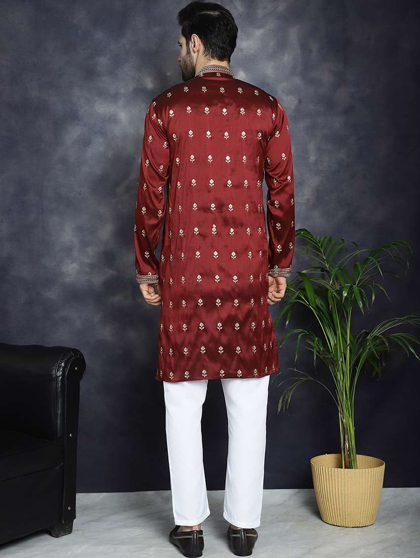 men mandarin neck kurta pyjama ethnic wear set - 21018259 -  Standard Image - 4