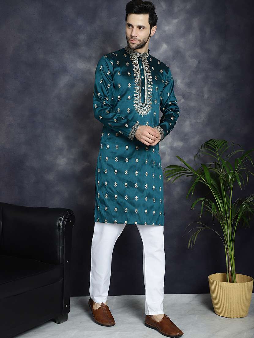 men mandarin neck kurta pyjama ethnic wear set - 21018261 -  Standard Image - 1