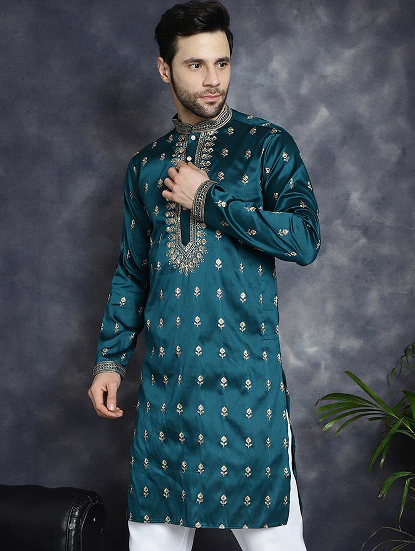 men mandarin neck kurta pyjama ethnic wear set - 21018261 -  Standard Image - 4