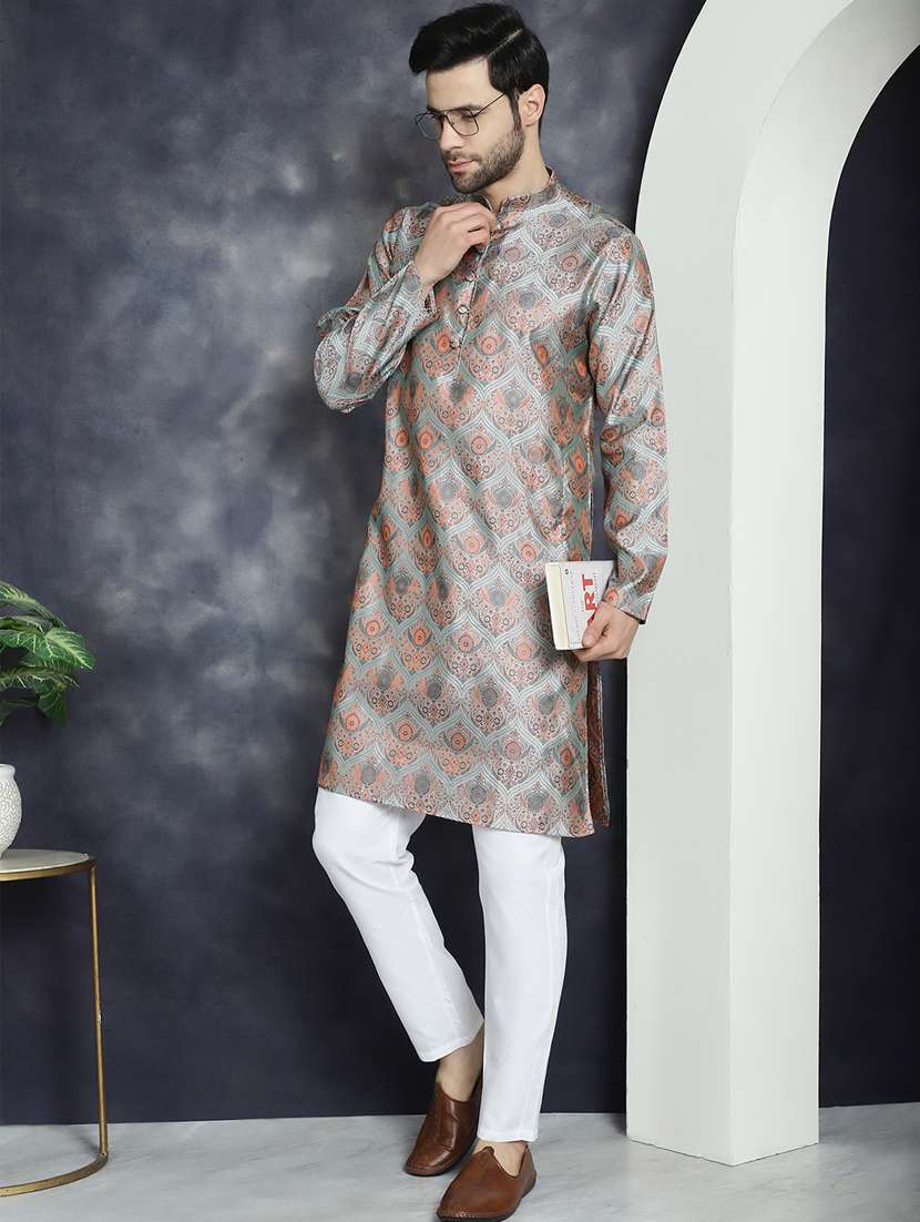 silver silk blend kurta churidar ethnic wear set - 21018265 -  Standard Image - 1