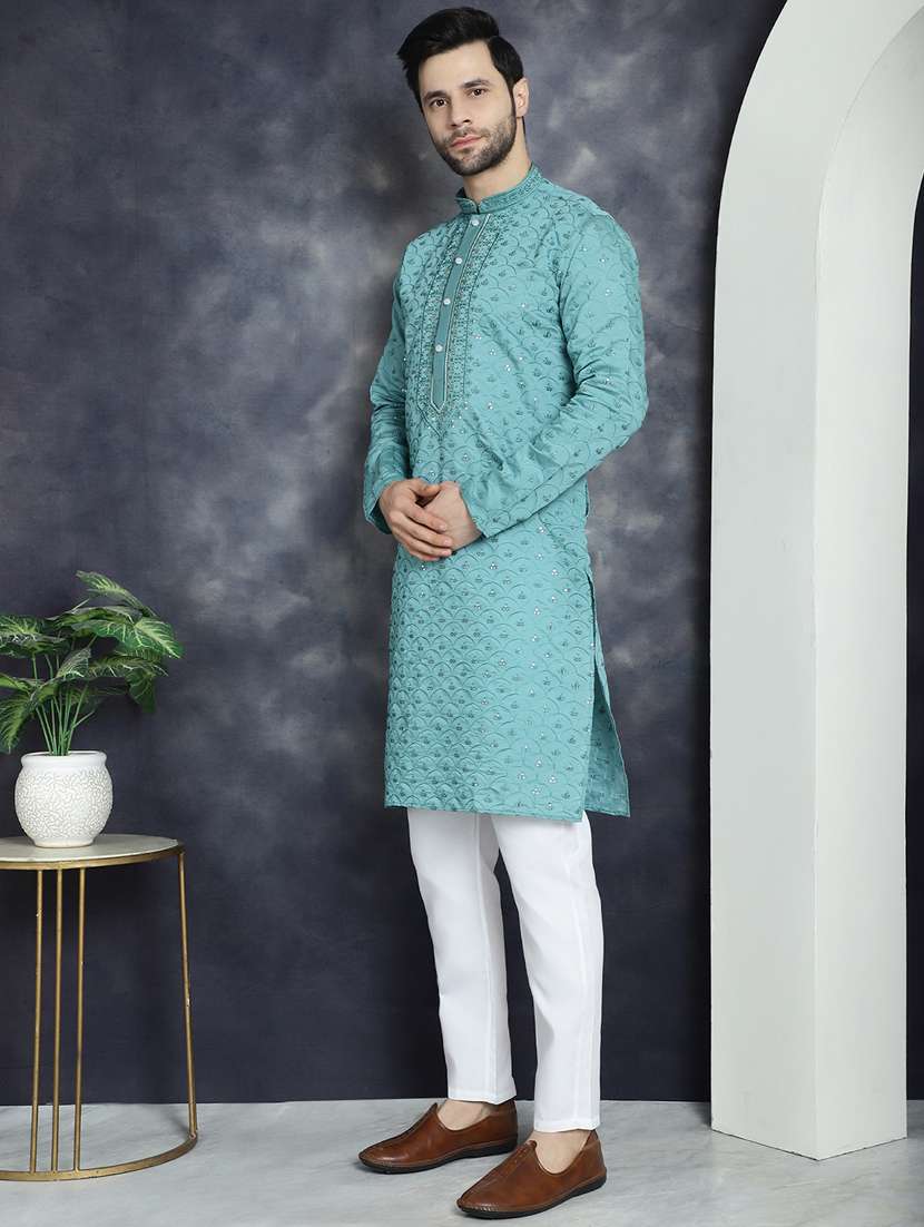 blue silk blend kurta churidar ethnic wear set - 21018266 - Standard Image - 1