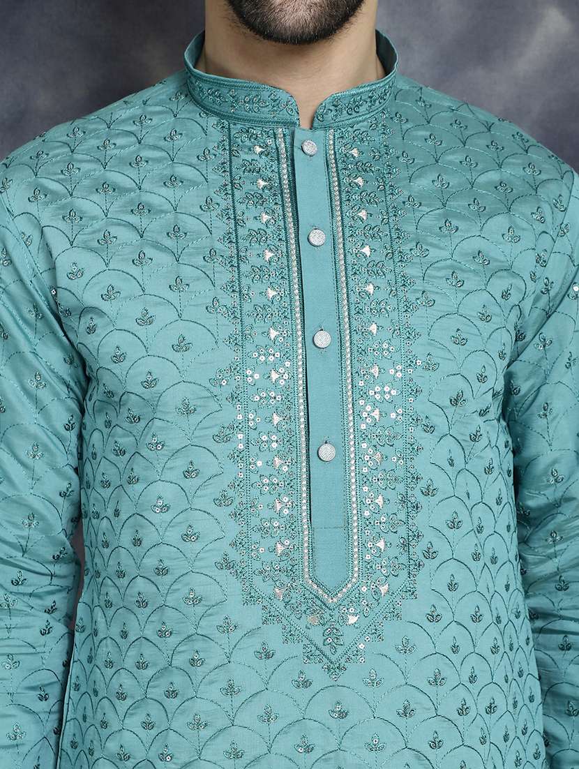 blue silk blend kurta churidar ethnic wear set - 21018266 - Standard Image - 4