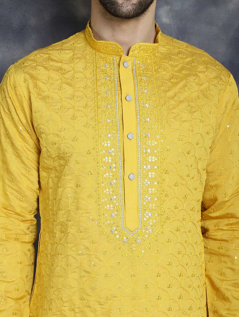 mustard silk blend kurta churidar ethnic wear set - 21018268 - Standard Image - 4