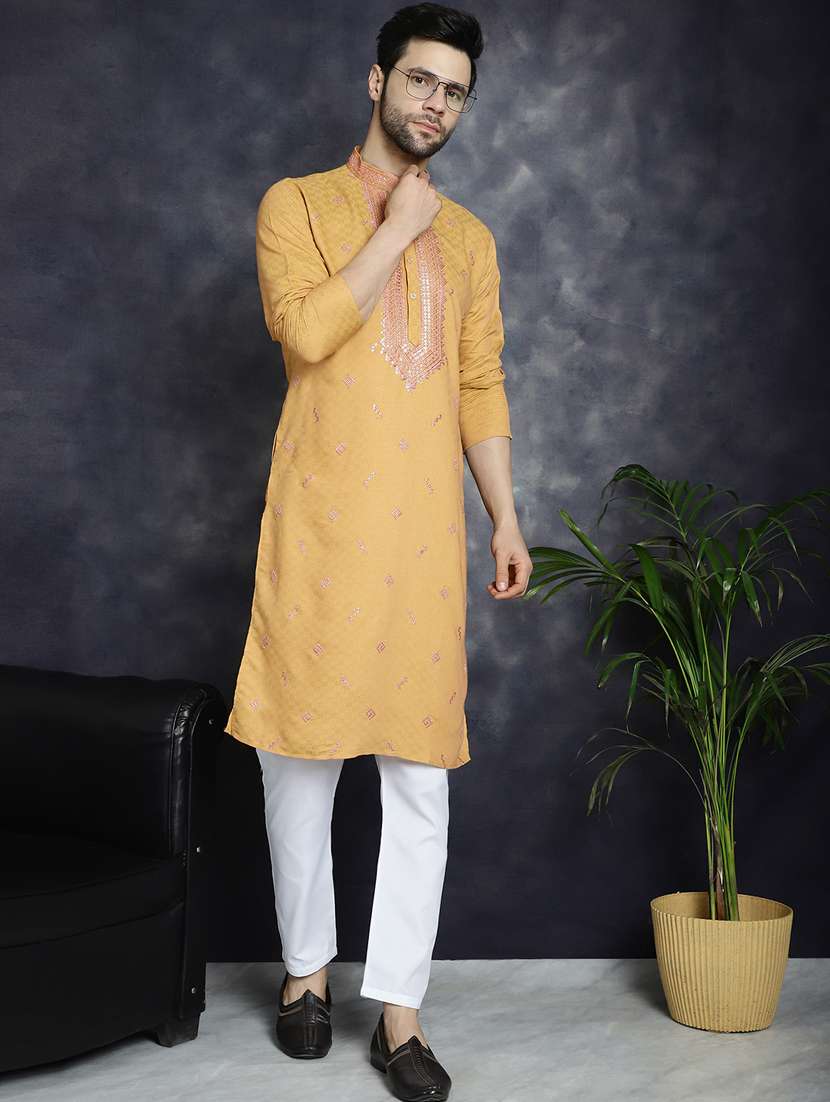 orange silk blend kurta churidar ethnic wear set - 21018276 -  Standard Image - 1
