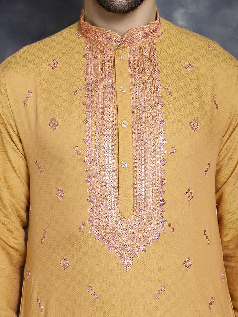 orange silk blend kurta churidar ethnic wear set - 21018276 - Standard Image - 4