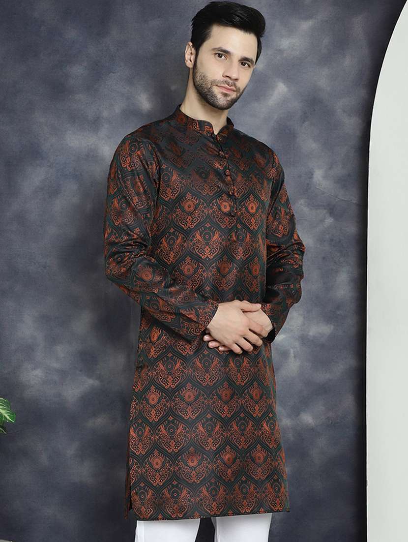 men bronze silk blend straight kurta