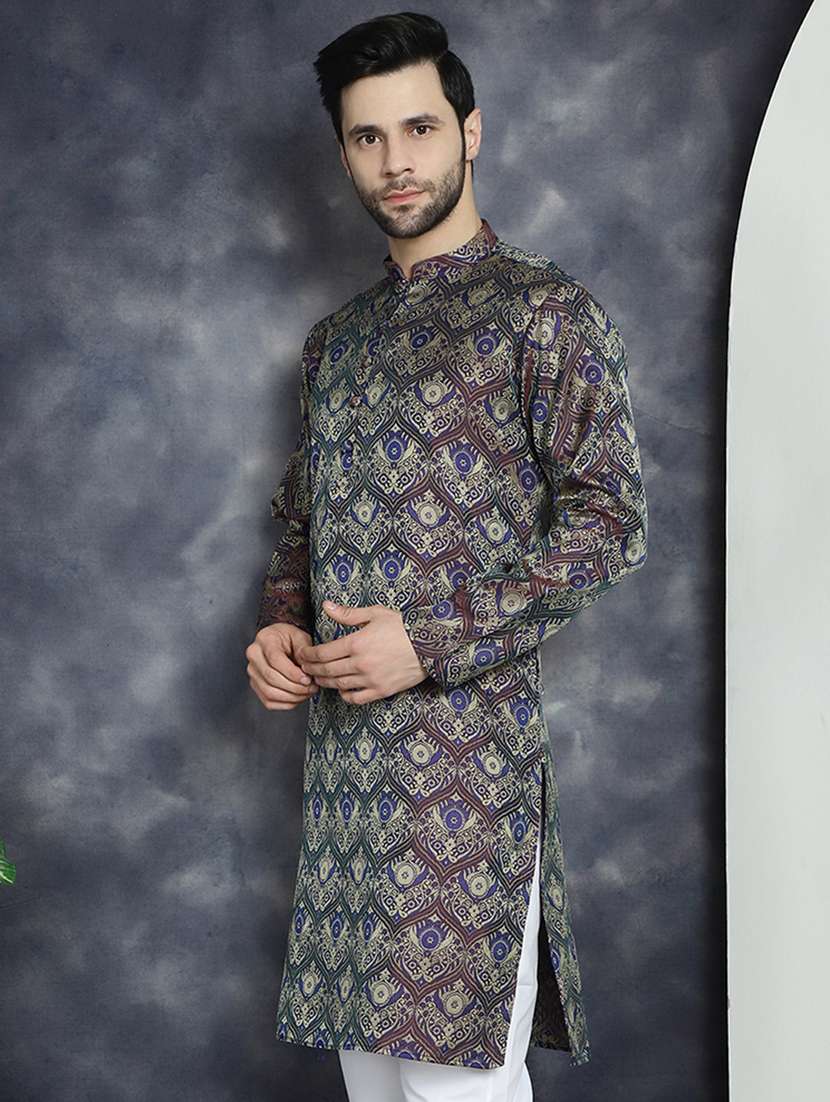 purple silk blend long kurta