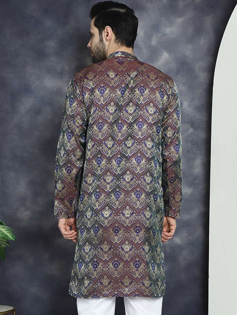 purple silk blend long kurta - 21018300 -  Standard Image - 1