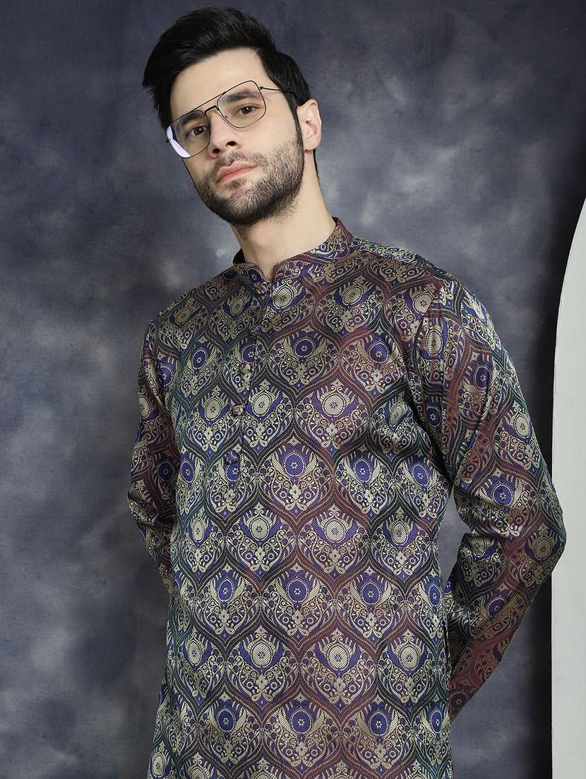 purple silk blend long kurta - 21018300 -  Standard Image - 4