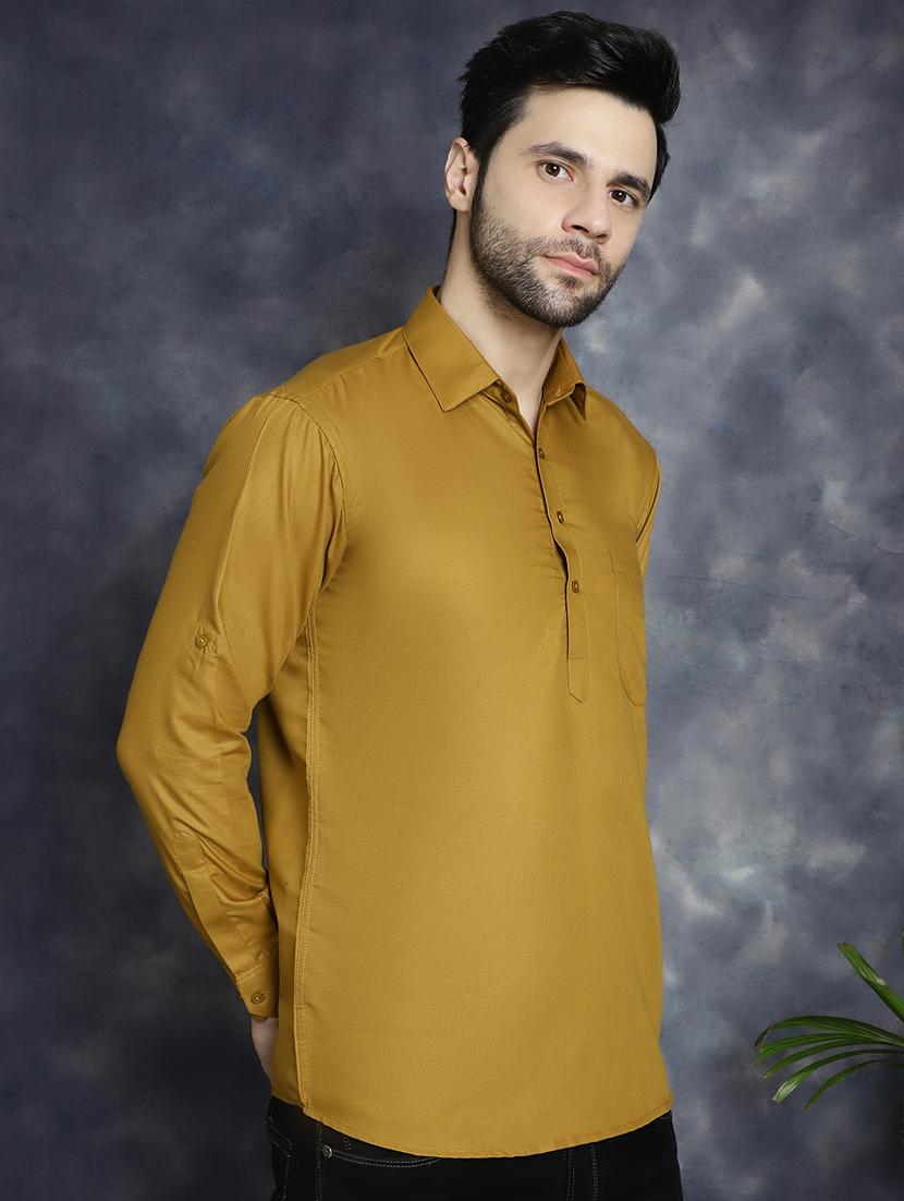 khakhi cotton short kurta - 21018317 -  Standard Image - 1