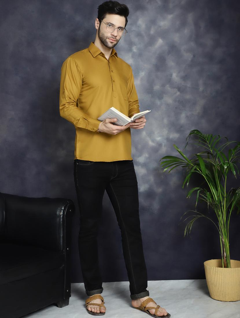 khakhi cotton short kurta - 21018317 - Standard Image - 4