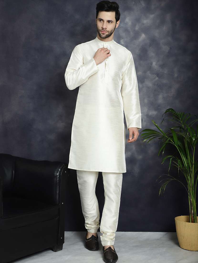 yellow silk blend kurta pyjama with jacket ethnic wear set - 21018427 - Standard Image - 1