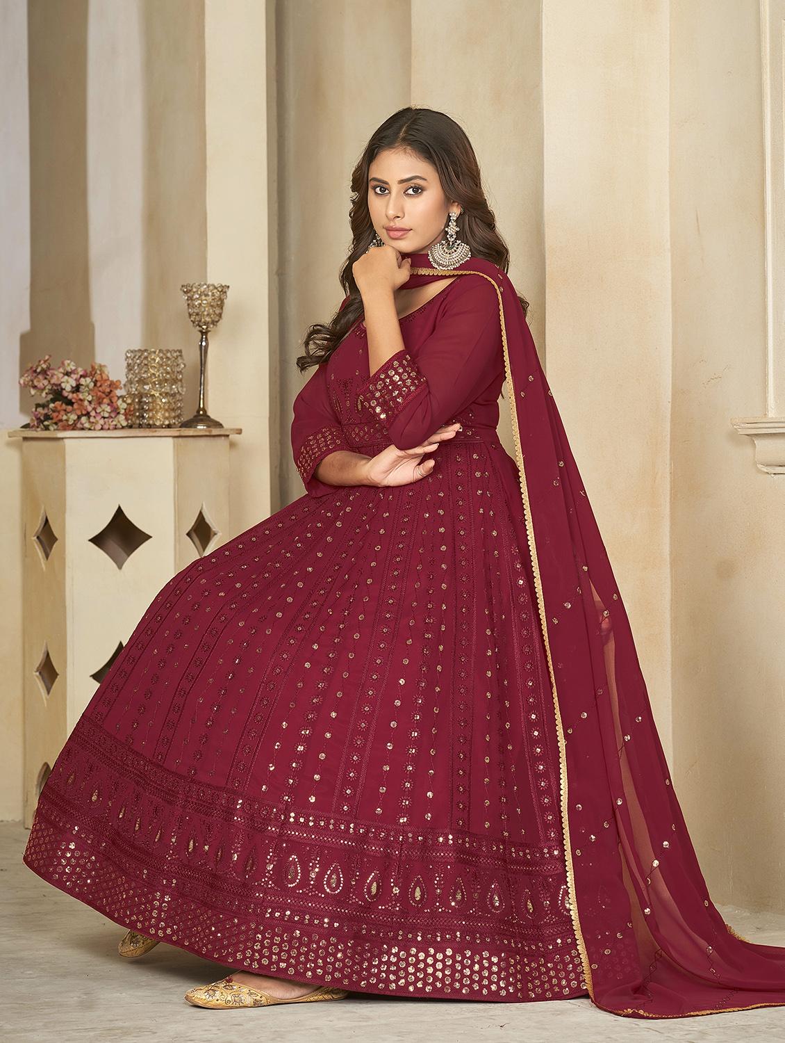 mirror work ethnic gown with dupatta - 21018616 - Standard Image - 1