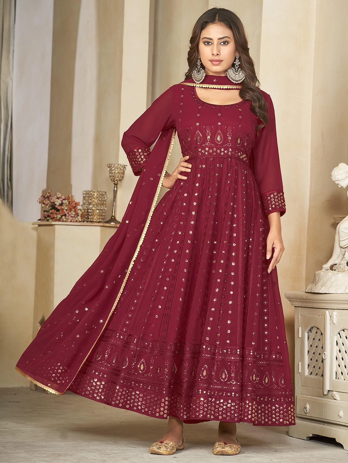 mirror work ethnic gown with dupatta - 21018616 - Standard Image - 4