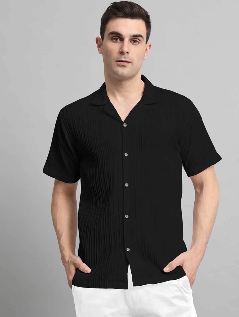 men black regular fit cuban collar casual shirt