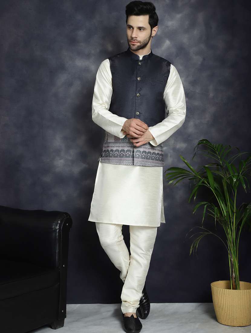 black silk blend nehru jacket - 21018655 -  Standard Image - 4