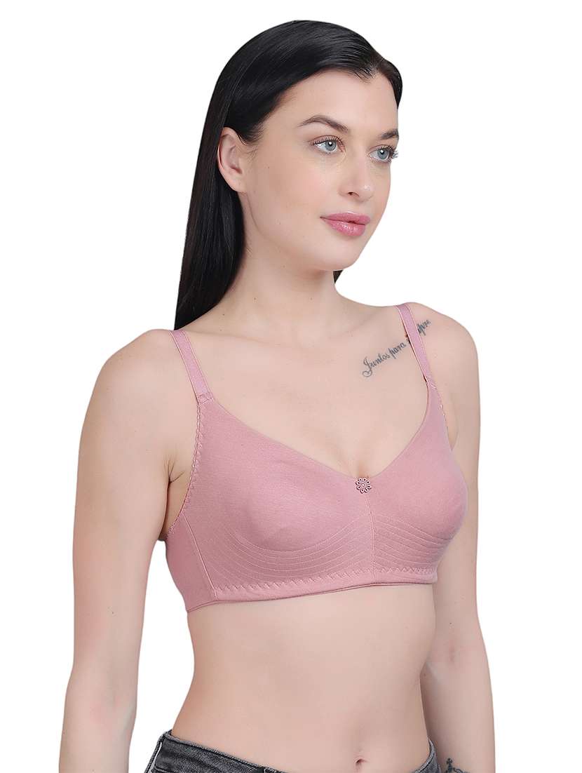 solid pink cotton regular bra - 21018661 -  Standard Image - 1
