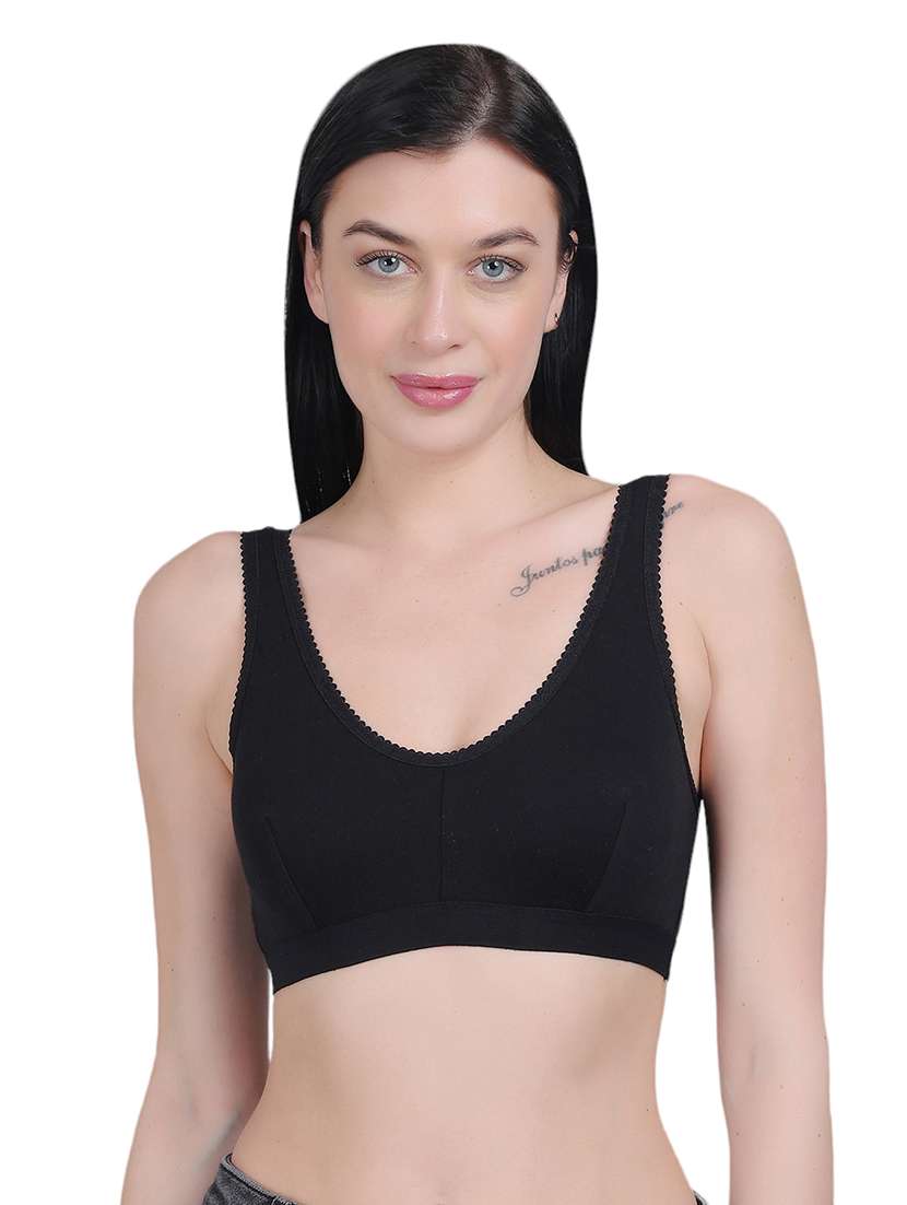 solid black cotton regular bra