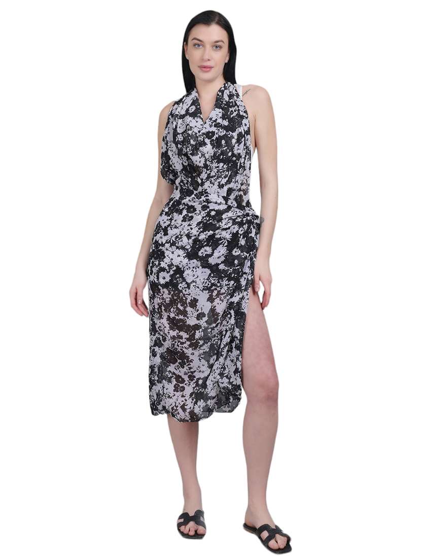 black floral printed detailed sarong
