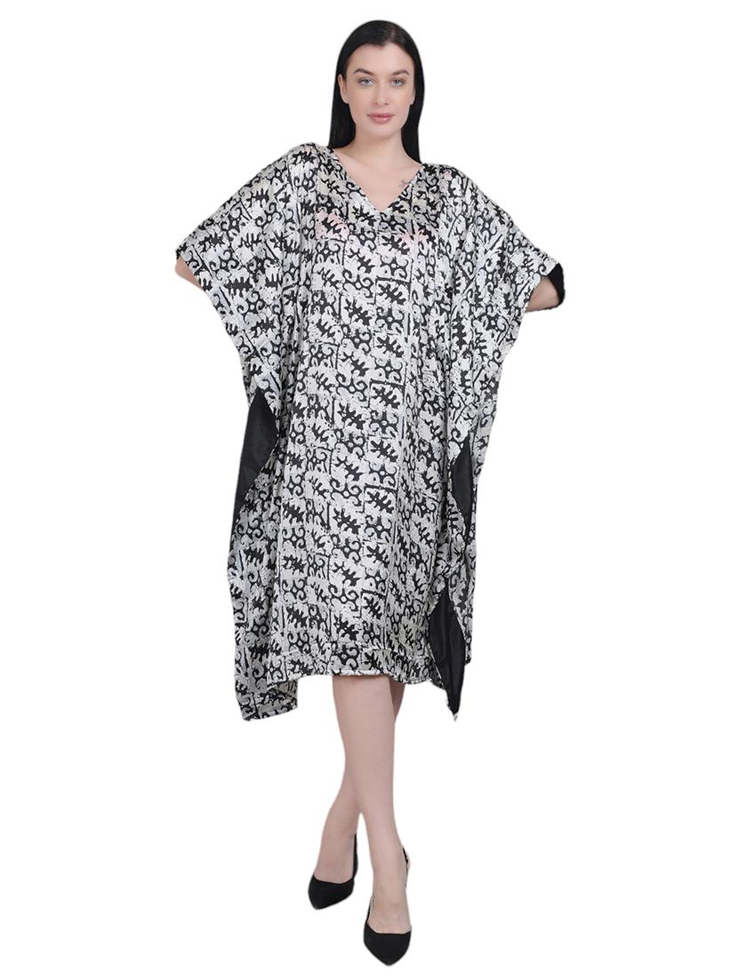 white printed detailed kaftan dress - 21019000 -  Zoom Image - 0
