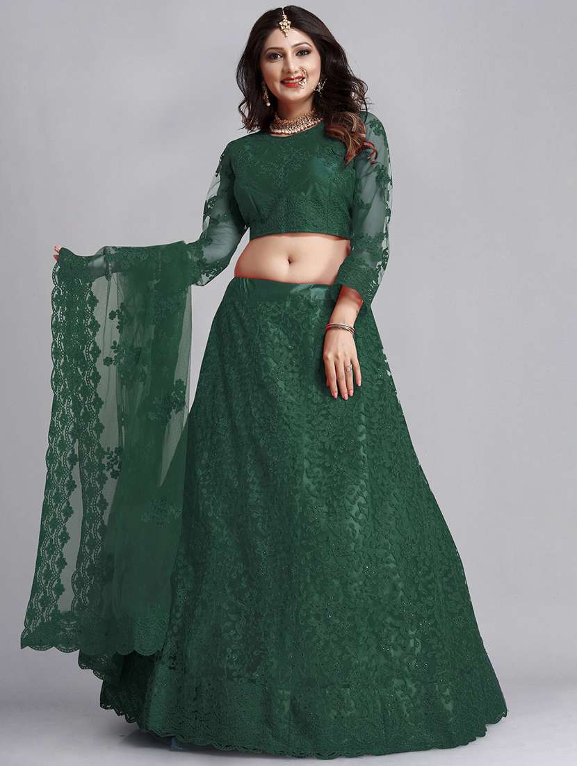 green self design net lehenga set - 21019007 -  Zoom Image - 0