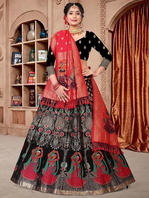 black self design lehenga set - 21019009 - Standard Image - 0