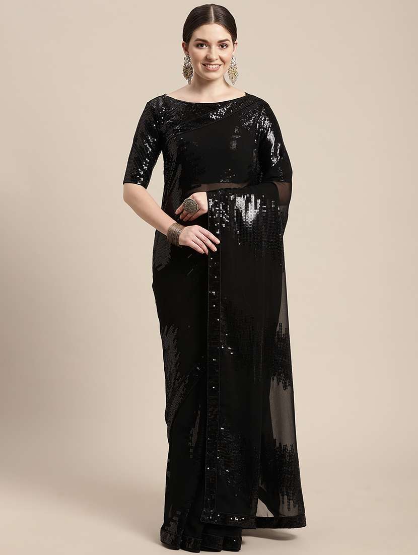 black sequins embroidered saree  with blouse