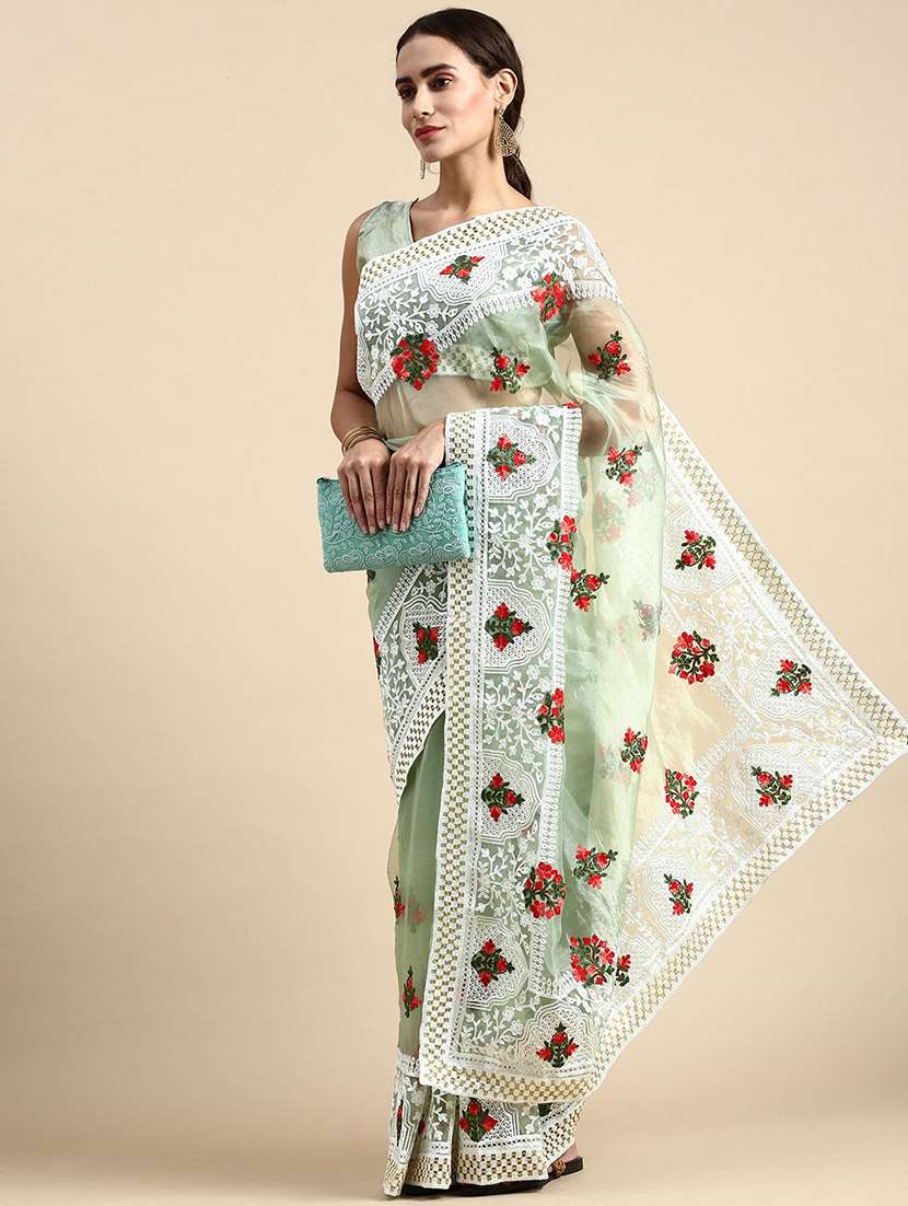 women embroidered saree with blouse