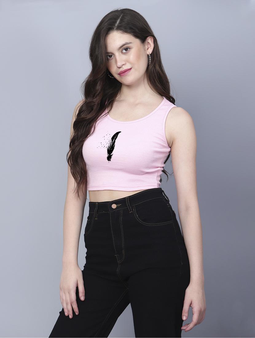 pink front printed casual crop top - 21019917 - Standard Image - 1