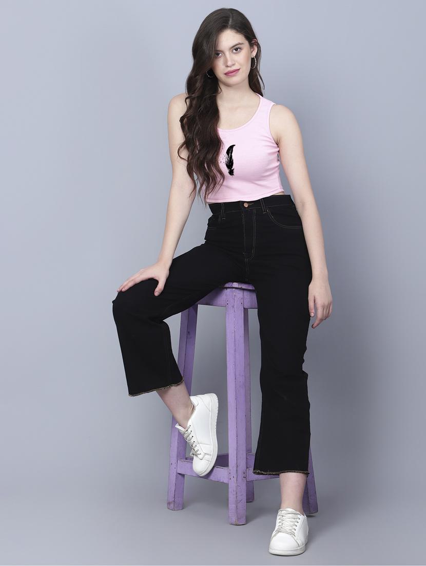pink front printed casual crop top - 21019917 - Standard Image - 4