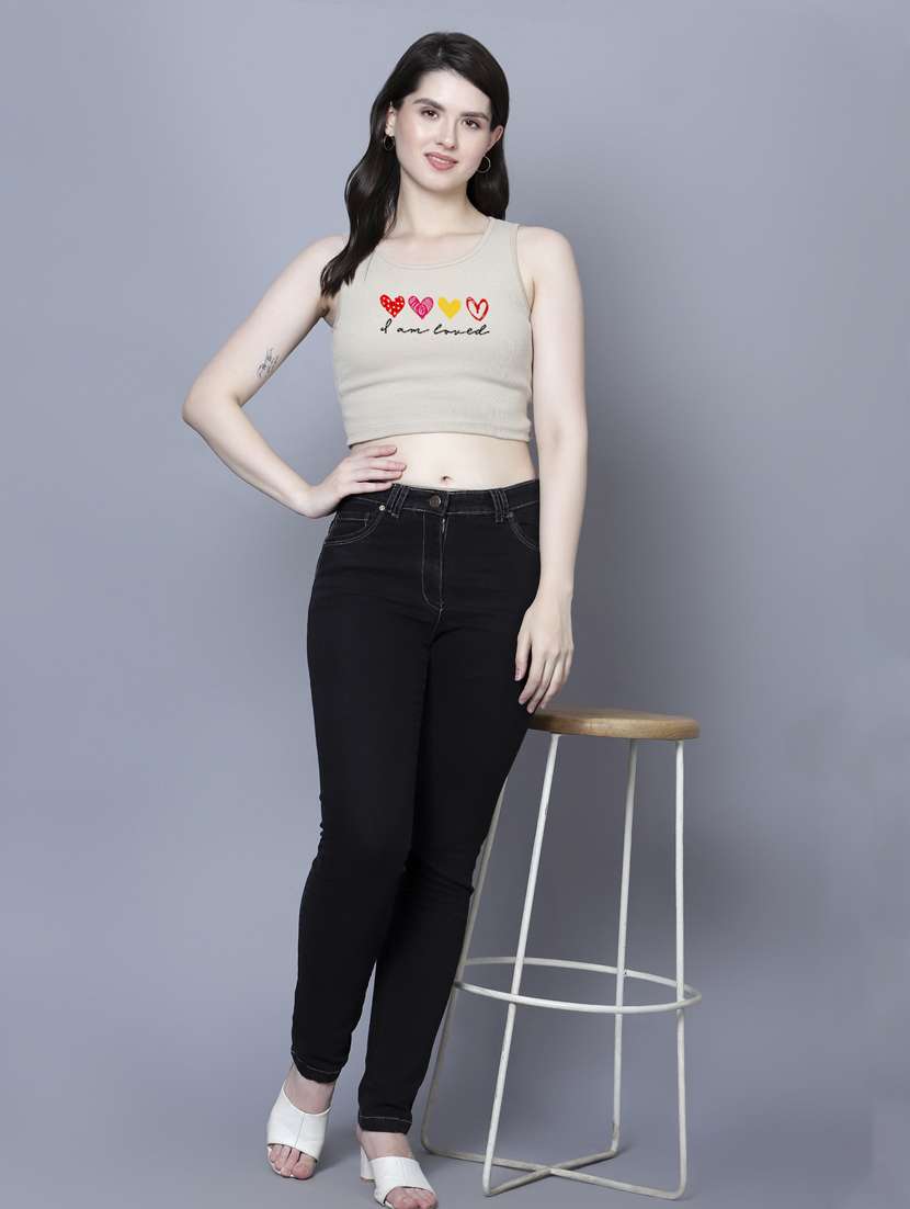 beige cotton lycra crop top - 21020170 - Standard Image - 4