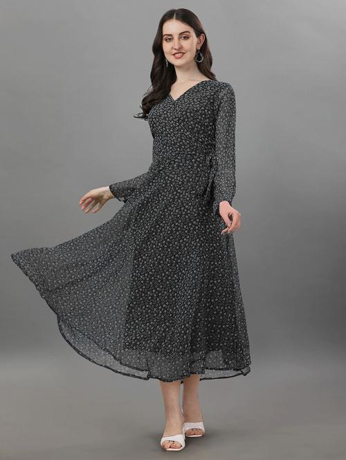 women black v neck fit & flare dress - 21020252 - Standard Image - 0