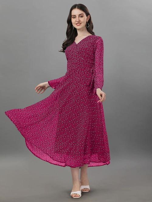 women pink v neck fit & flare dress - 21020255 - Standard Image - 0