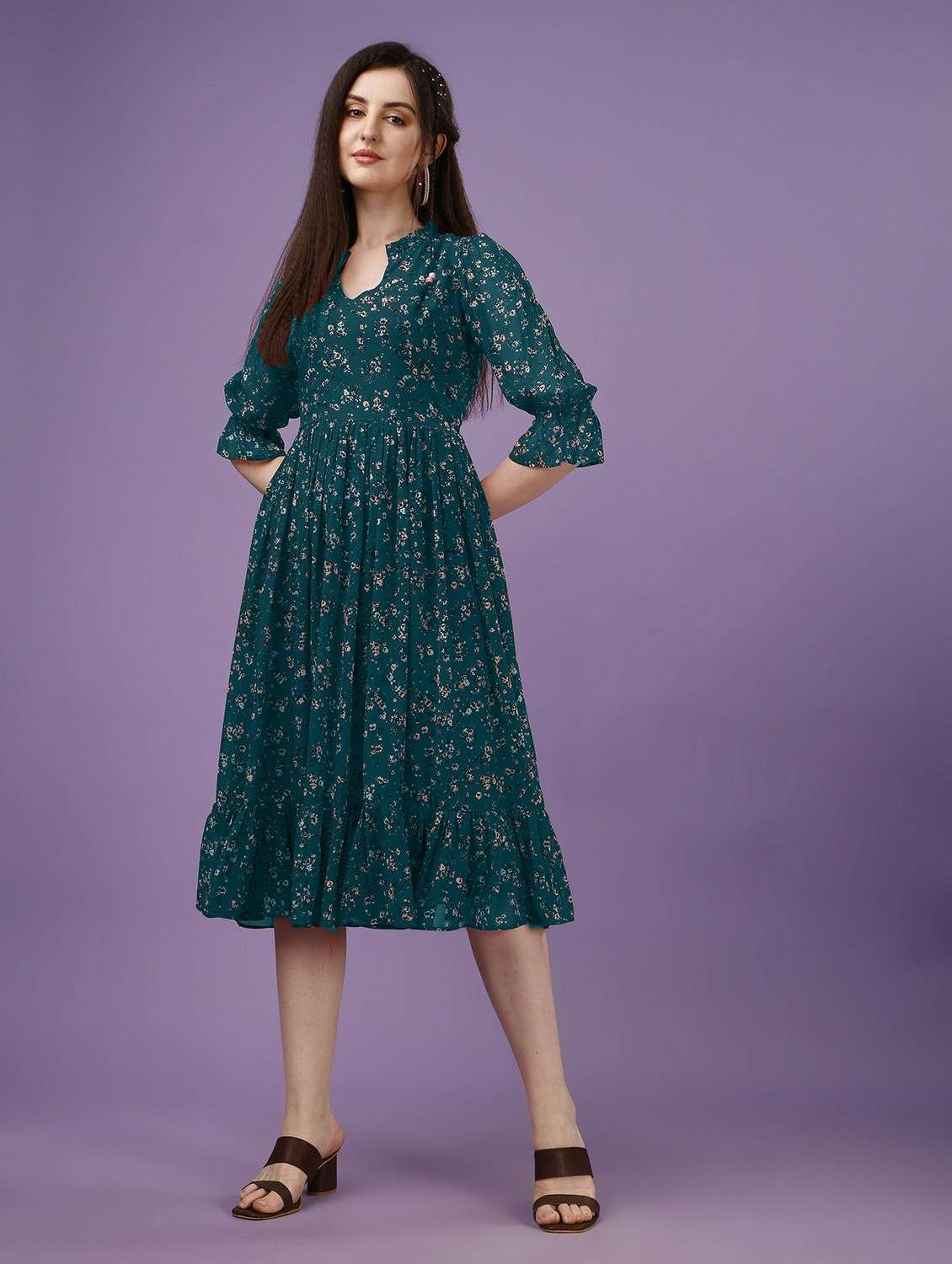 multi colored georgette fit & flare dress