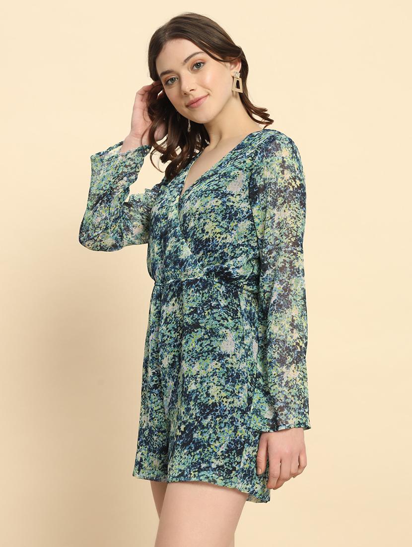 green printed detailed casual jumpsuit - 21020444 - Standard Image - 1