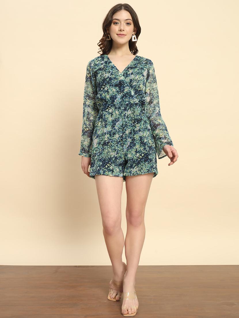 green printed detailed casual jumpsuit - 21020444 - Standard Image - 4