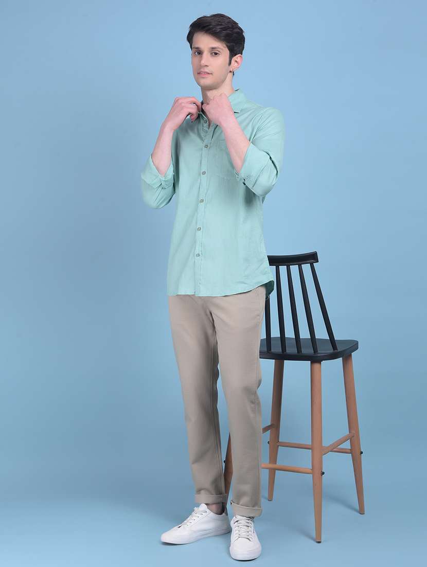 green linen blend casual shirt - 21020998 - Standard Image - 4