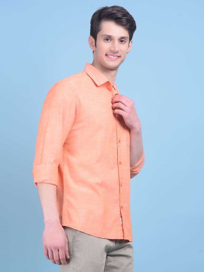peach cotton casual shirt - 21021002 -  Standard Image - 1