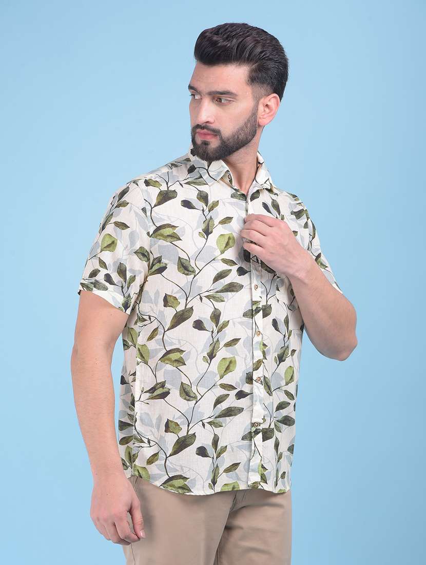 olive rayon casual shirt - 21021023 -  Standard Image - 1