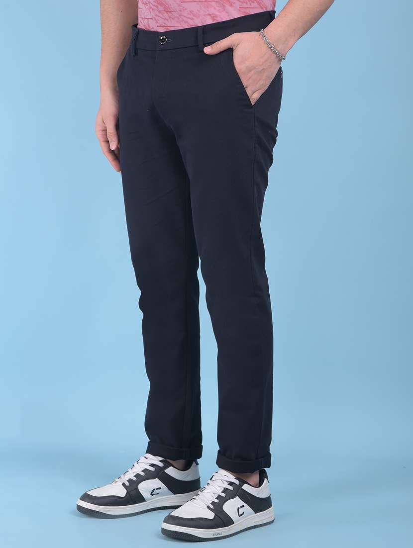 blue cotton chinos casual trousers - 21021115 -  Standard Image - 1
