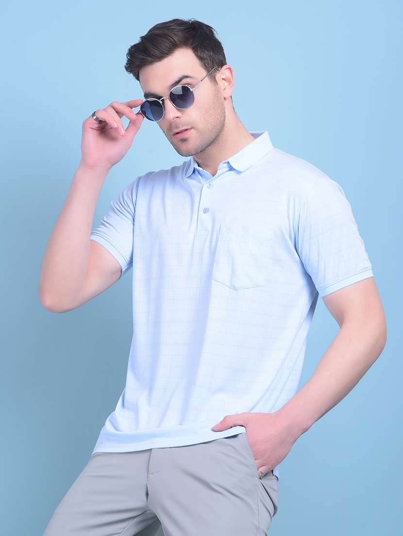 blue cotton blend plain tshirt - 21021172 -  Standard Image - 1