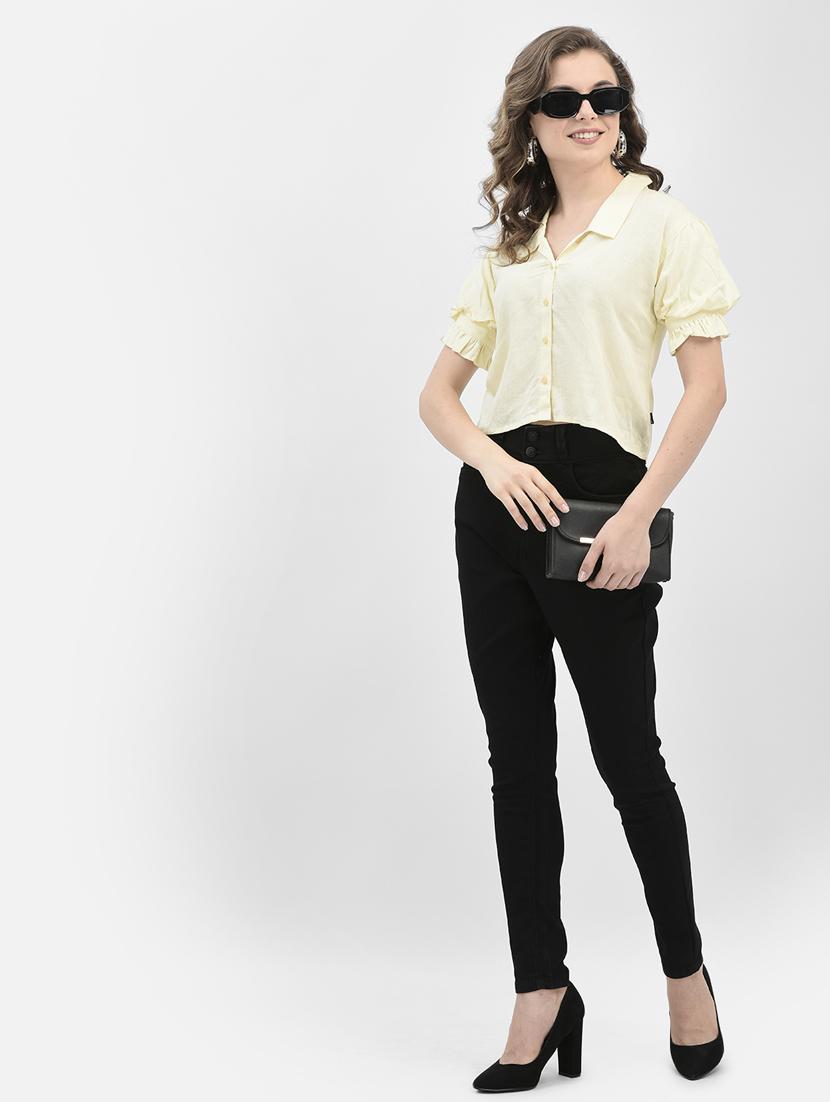 women yellow solid crop shirt - 21021295 - Standard Image - 4