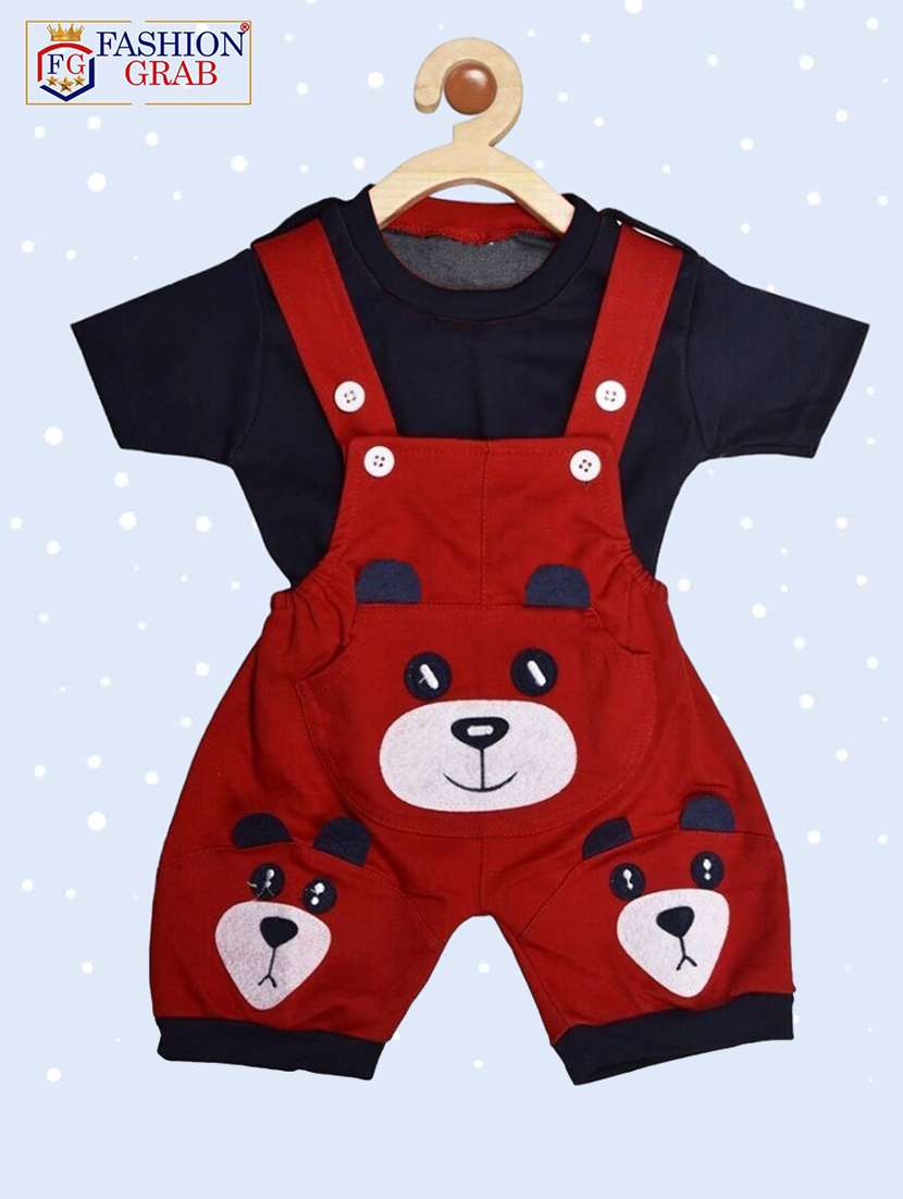 boys round neck printed dungree