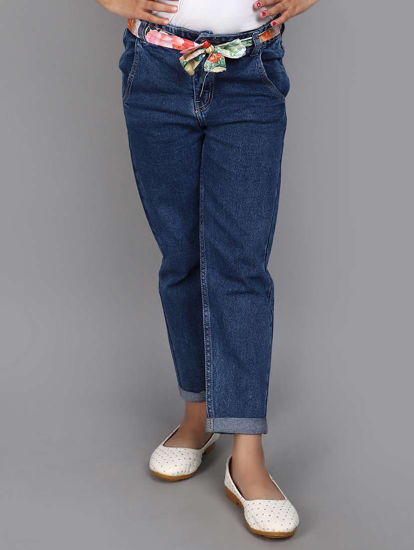 girls blue solid jeans